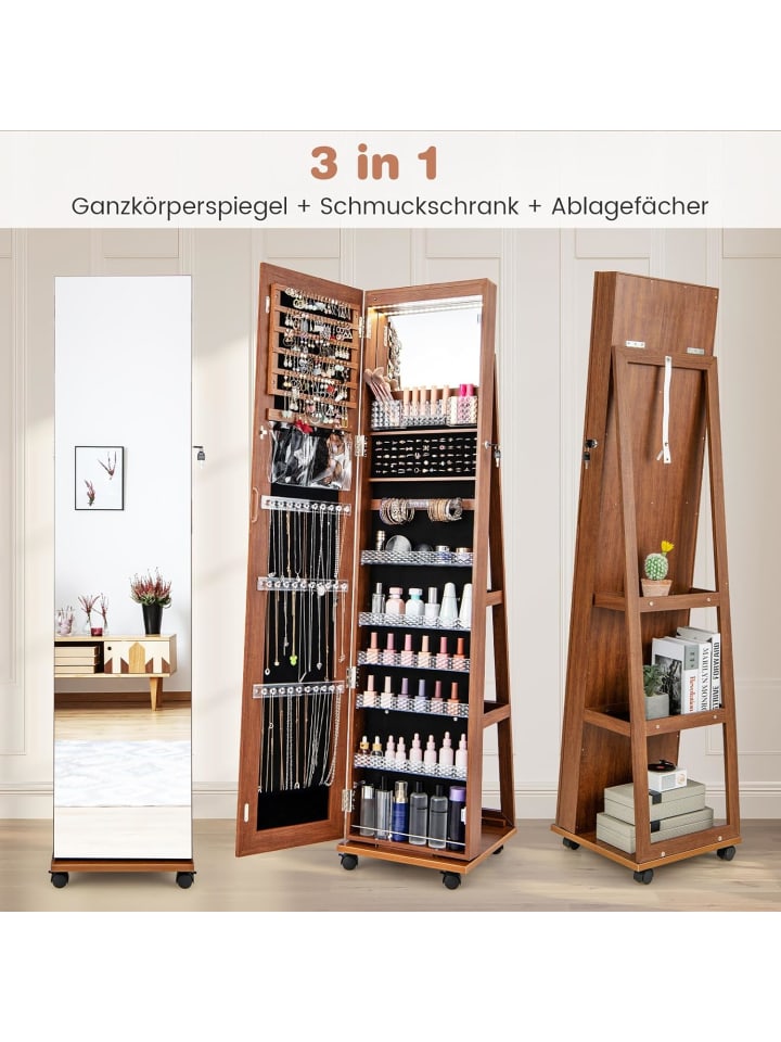 COSTWAY Schmuckschrank LED mit Rollen in Braun günstig kaufen onesize