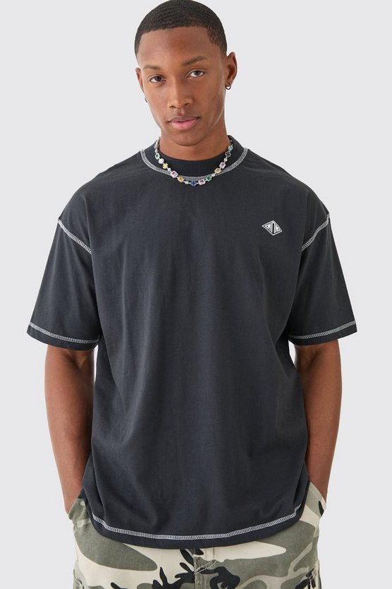 Oversize Man T-Shirt mit Kontrast-Naht