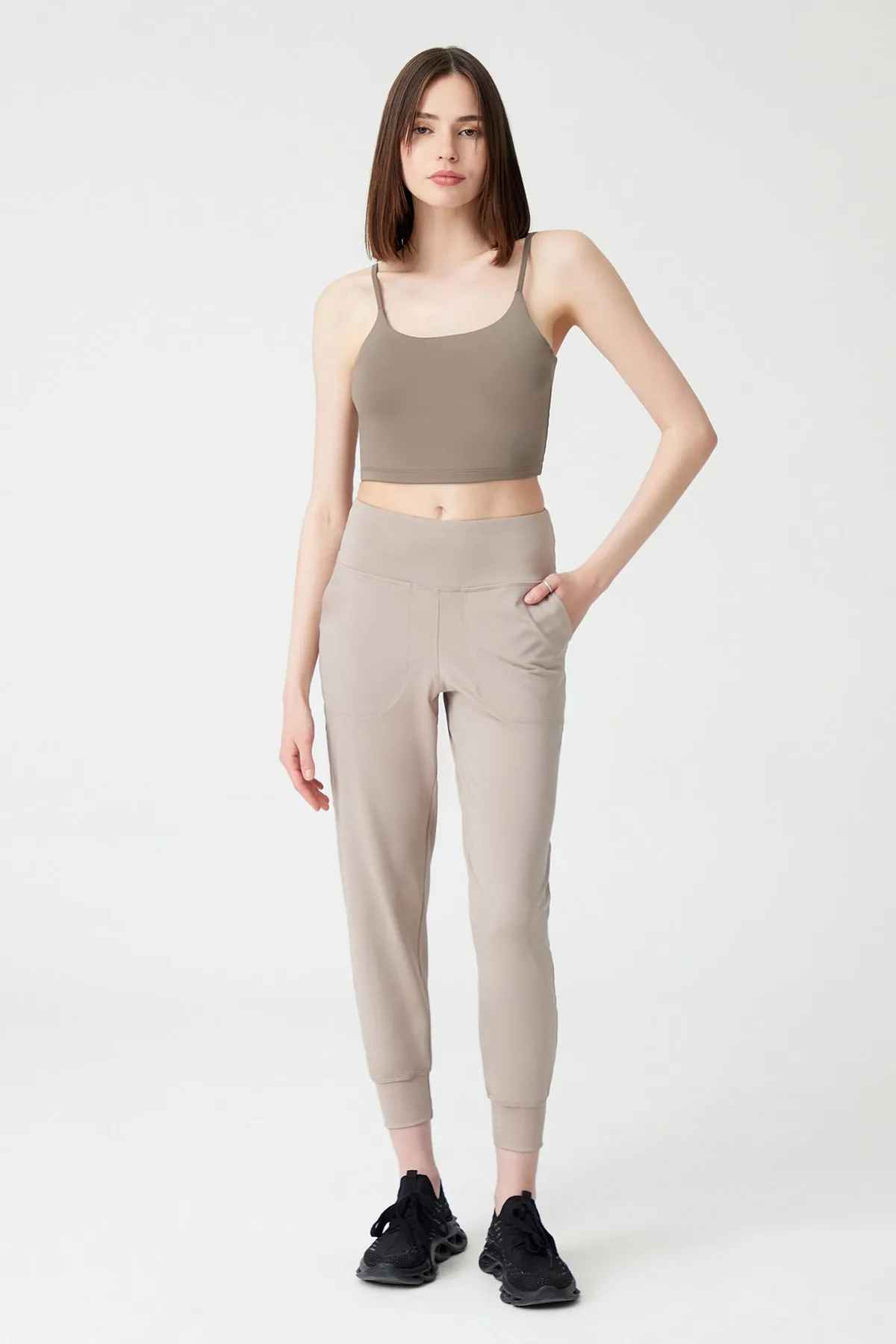 LOS OJOS  Beigefarbene Jogginghose mit hoher Taille für Damen