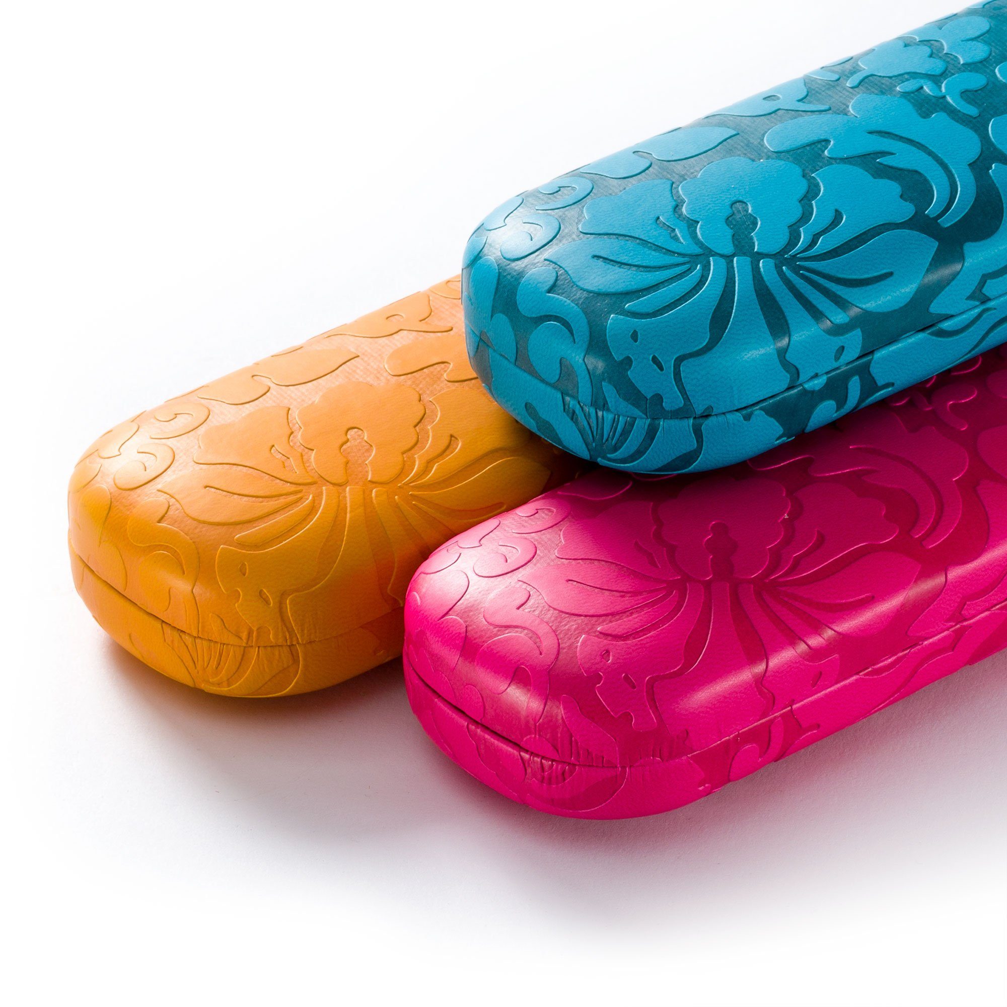 FEFI Brillenetui Hardcase mit Blumen-Relief-Prägung, und Mikrofasertuch