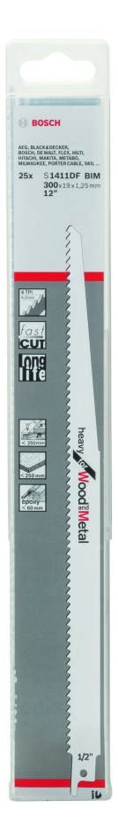 Bosch Blue Accessories 2608657562 S1411DF bajonettsagblad tungt for tre og metall 300 mm 25 deler