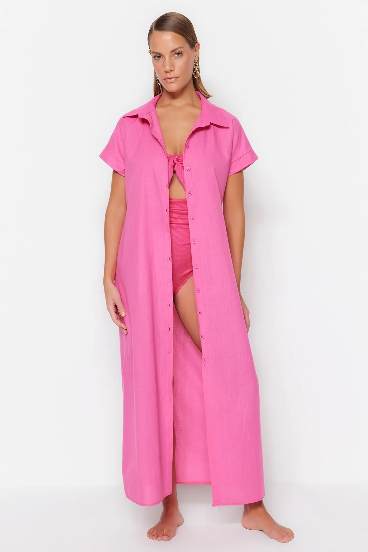 Trendyol Collection  Fuchsia Wide Fit Maxi-Strandkleid aus gewebter Baumwolle aus 100 % TBESS23EL00094