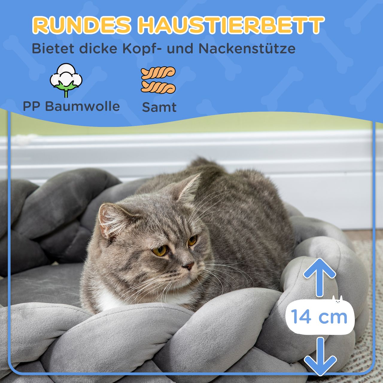 PawHut Hundebett, Rundes Hundekissen, Haustierbett Hundesofa für Mini-Hunde Samt