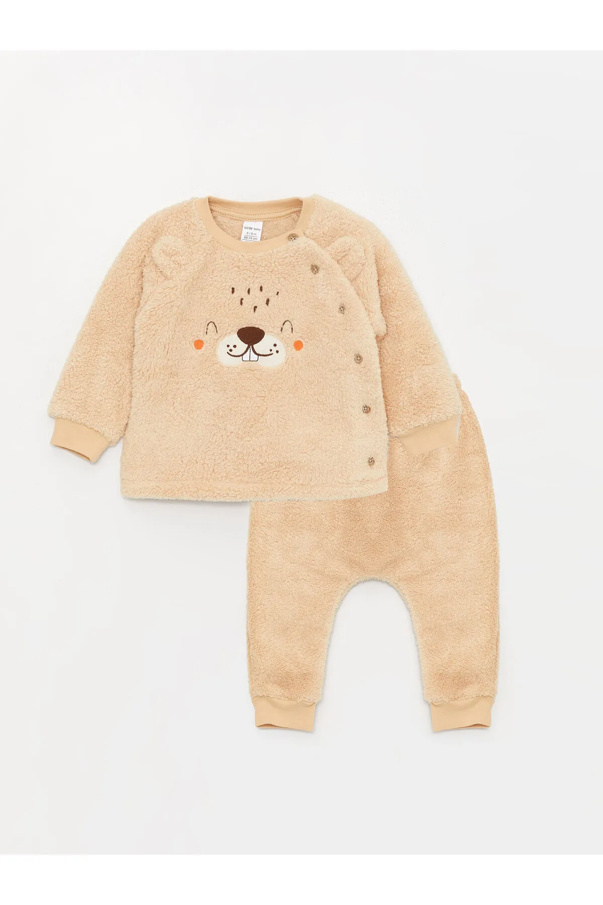 LC Waikiki  Langärmliges Baby-Jungen-Plüsch-Cardigan und Hose mit Rundhalsausschnitt, 2er-Set