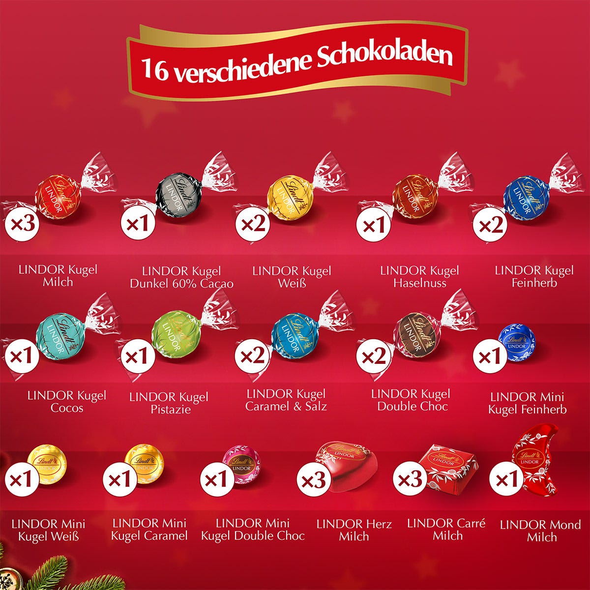 LINDOR Adventskalender, 290g