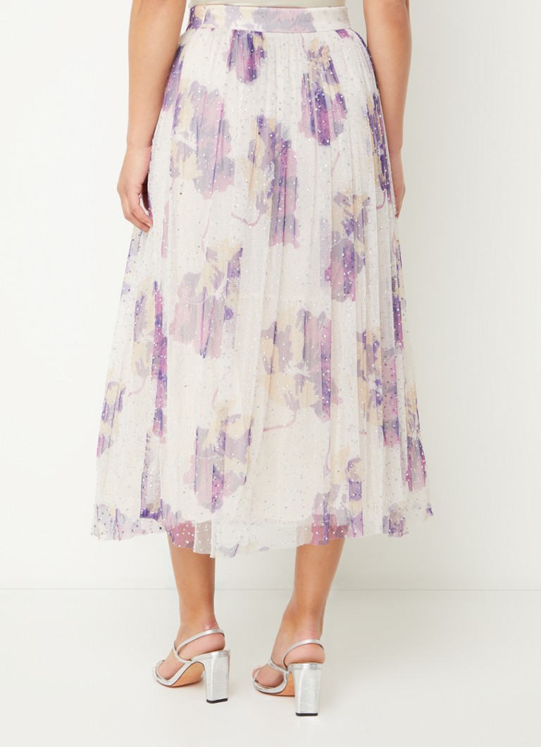 Gonna midi Raya di ba&sh in maglia con stampa floreale e strass.