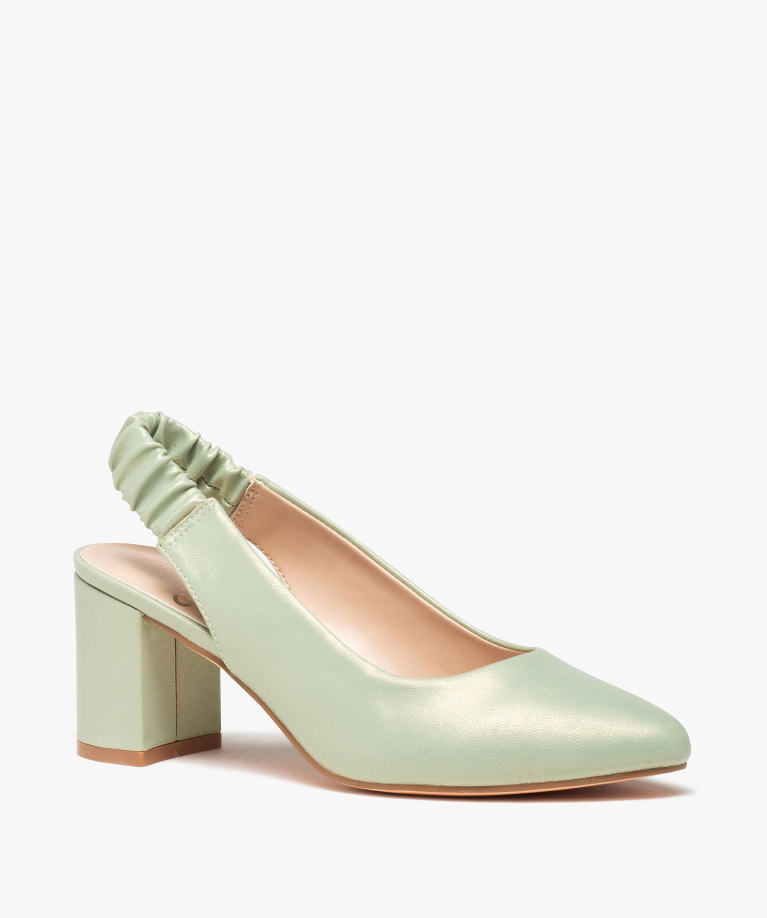 Escarpins femme unis bout amande ouverts au talon vert | GEMO
