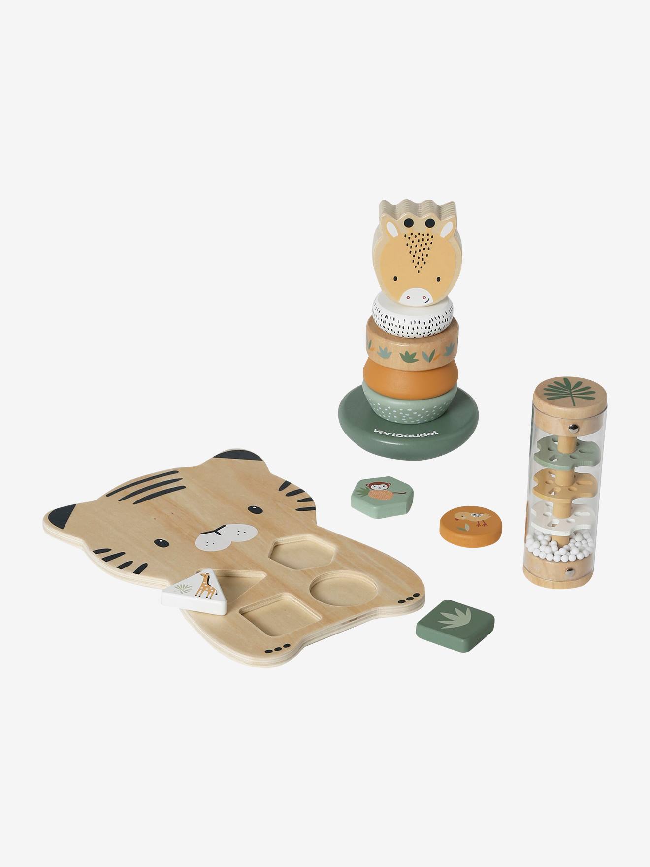 Vertbaudet 3-teiliges Baby Lernspielzeug-Set TANSANIA, Holz FSC - gelb