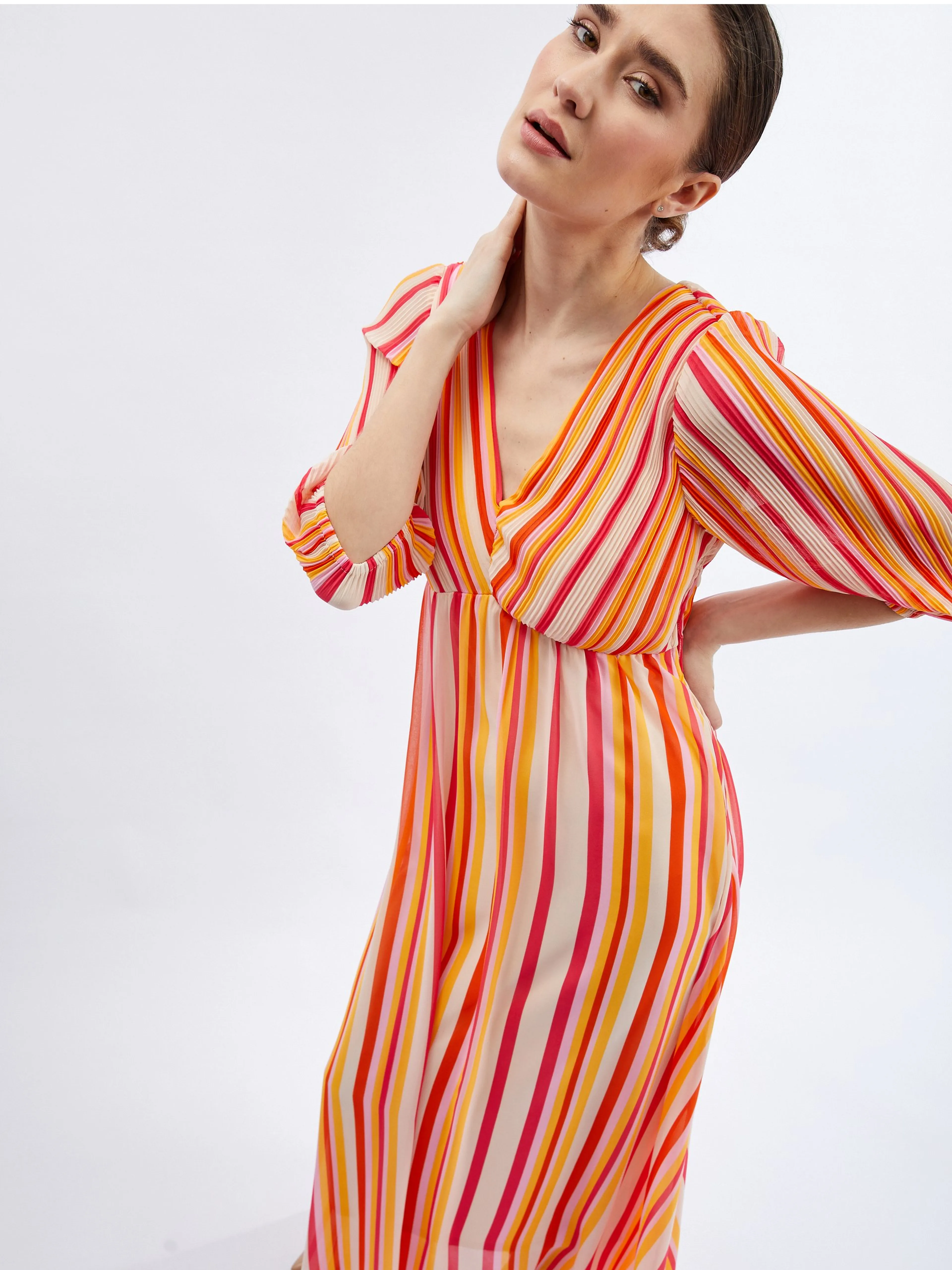 Rosa-orange gestreiftes Maxikleid für Damen ORSAY