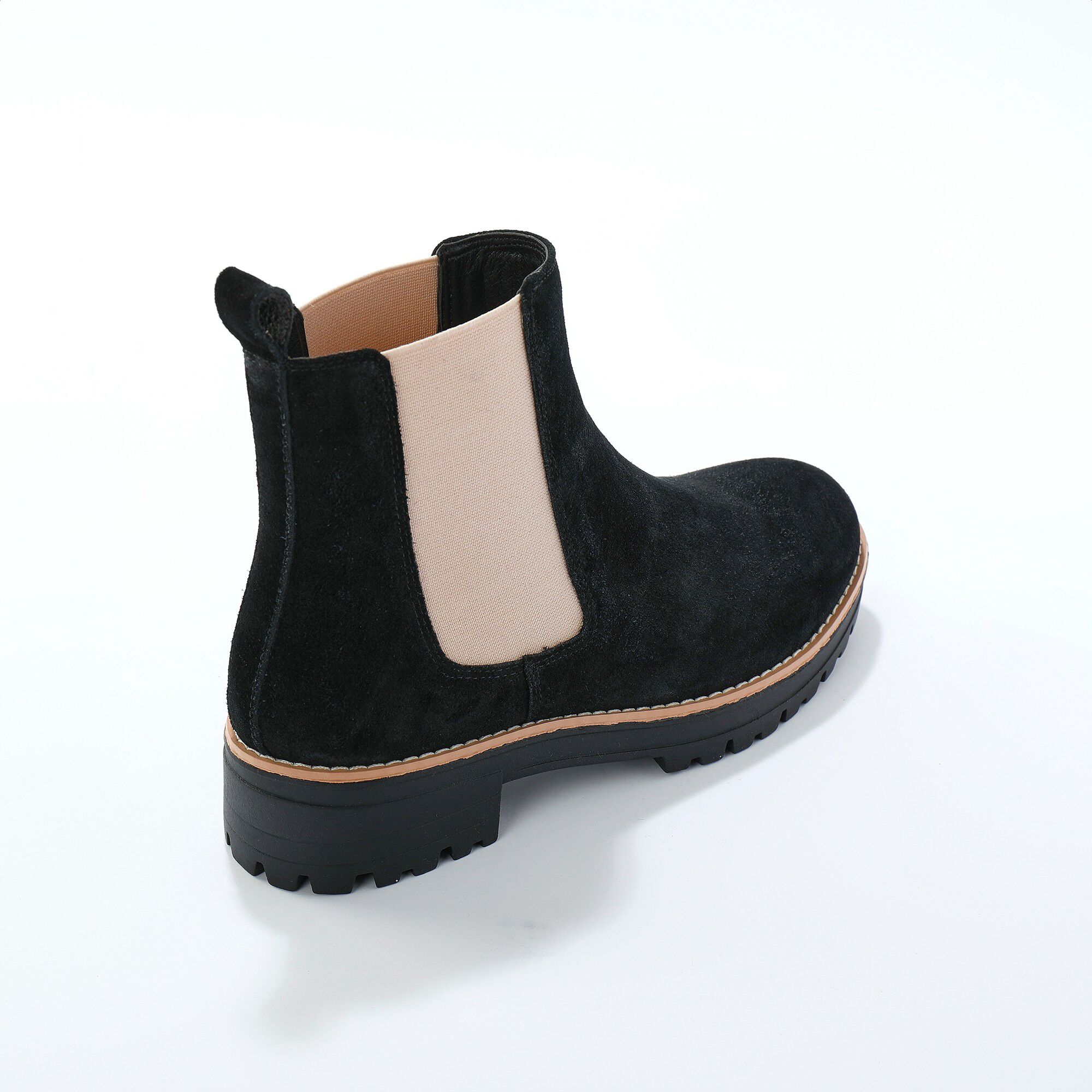 Boots chelsea croûte de cuir, semelle crantée épaisse