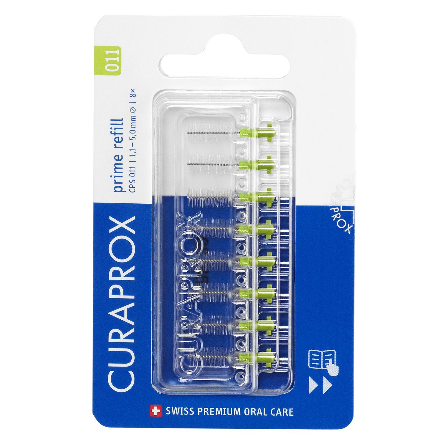 CURAPROX Interdentalbürsten Interdentalbürste CPS 011 prime, Refill, 8 Stück, 5 mm Wirksamkeit, hellgrün, Nachfüllpackung, ohne Halter