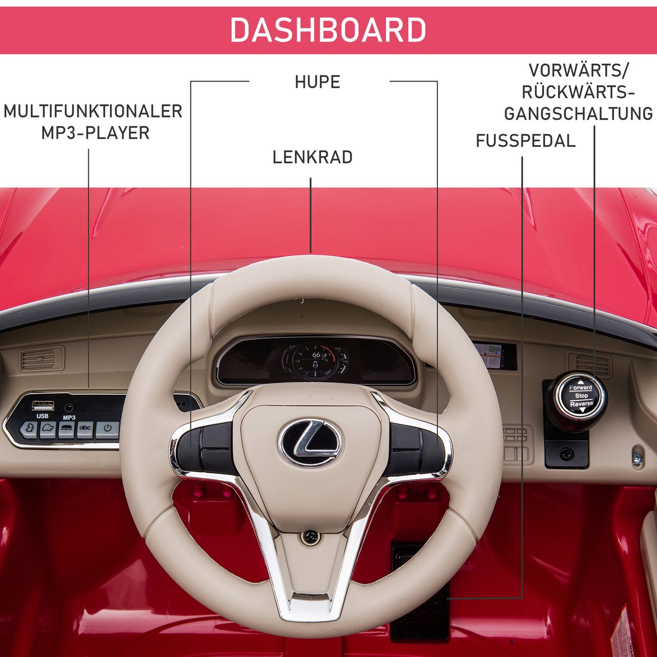 HOMCOM Kinderauto von Lexus Kinderfahrzeug Elektroauto mit MP3 Musik Rot