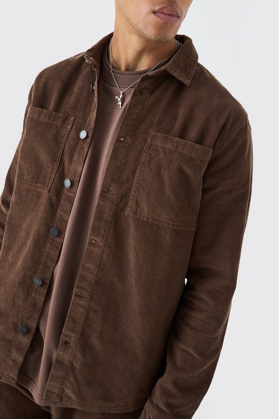 Oversize Cord-Hemd in Braun