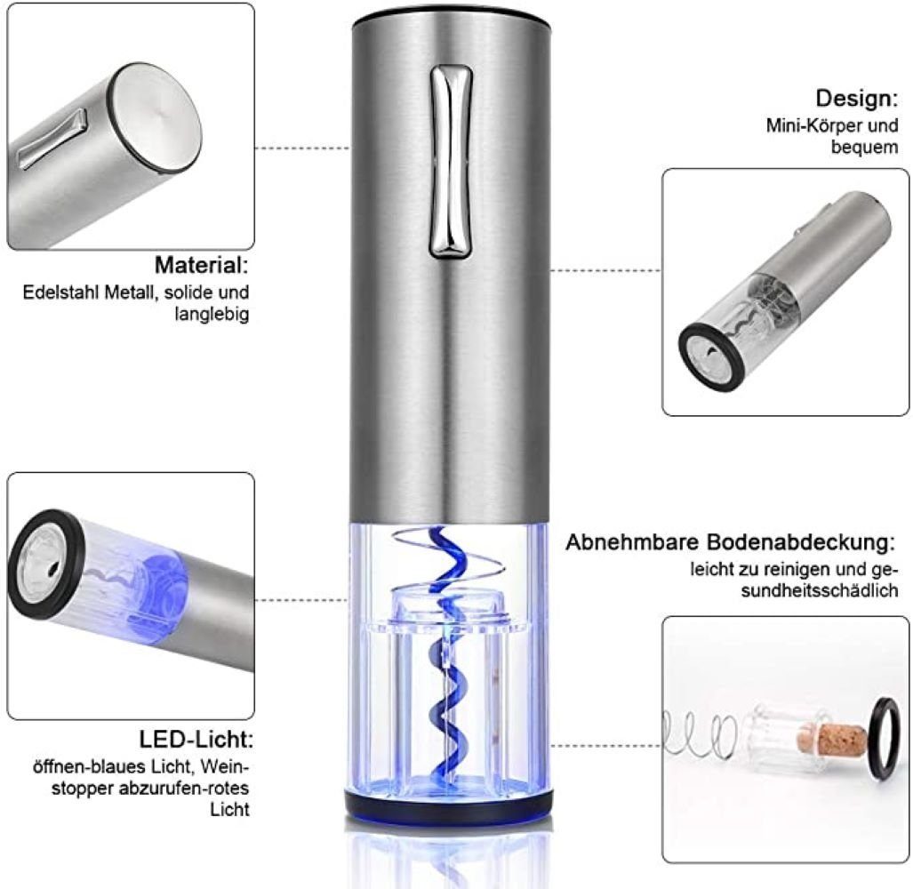 Anpro Korkenzieher Anpro Elektrischer Korkenzieher Set, (Set), 304 Edelstahl, mit Folienschneider, Vakuum Stopper Und Ausgießer