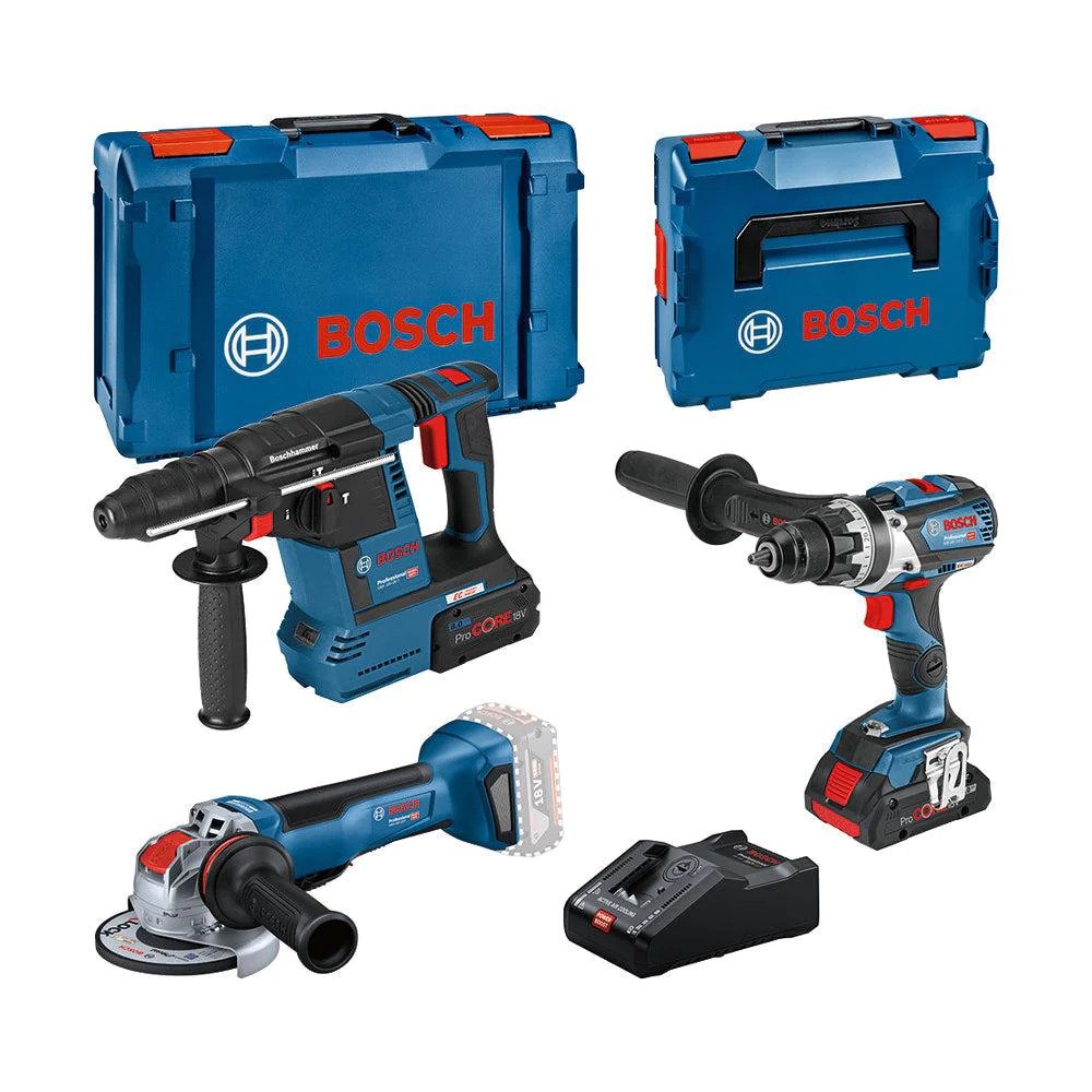 Bosch Blauw 0615990N2X Combiset 18V 3 máquinas 1x4.0Ah + 1x8.0Ah en escalera GAL 18V-160 L en XL-BOXX