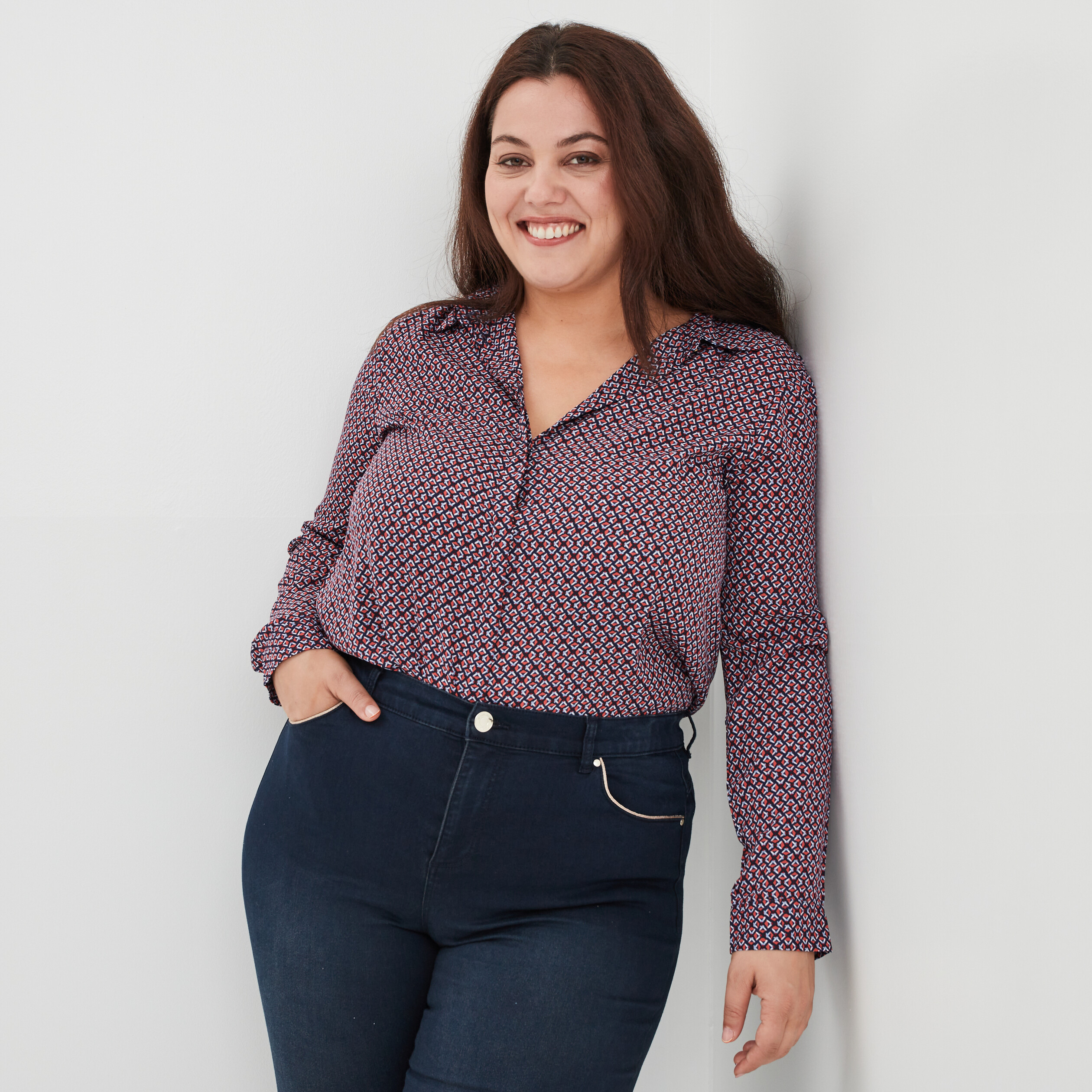 Chemise manches longues coupe ajustée rouge femme grande taille | La Halle
