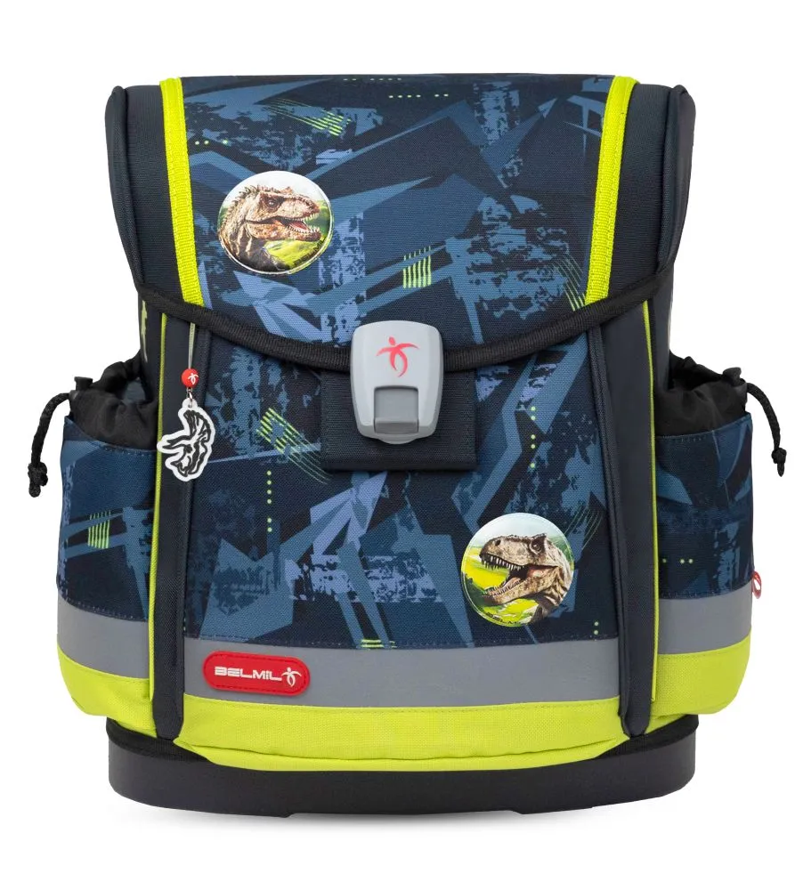 Belmil Classy Plus Schulranzen Set 5-teilig mit Brustgurt - T-Rex Lime