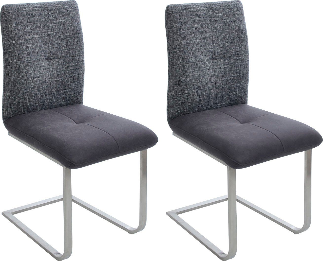 K+W Komfort & Wohnen Freischwinger Giacomo II (Set, 2 St), mit Metallgriff am Rücken, Sitz und Rücken gesteppt in Materialmix