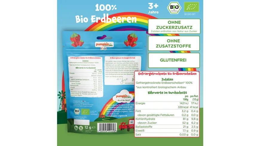 pumpkin organics Bio Erdbeere Fruchtchips 12 g