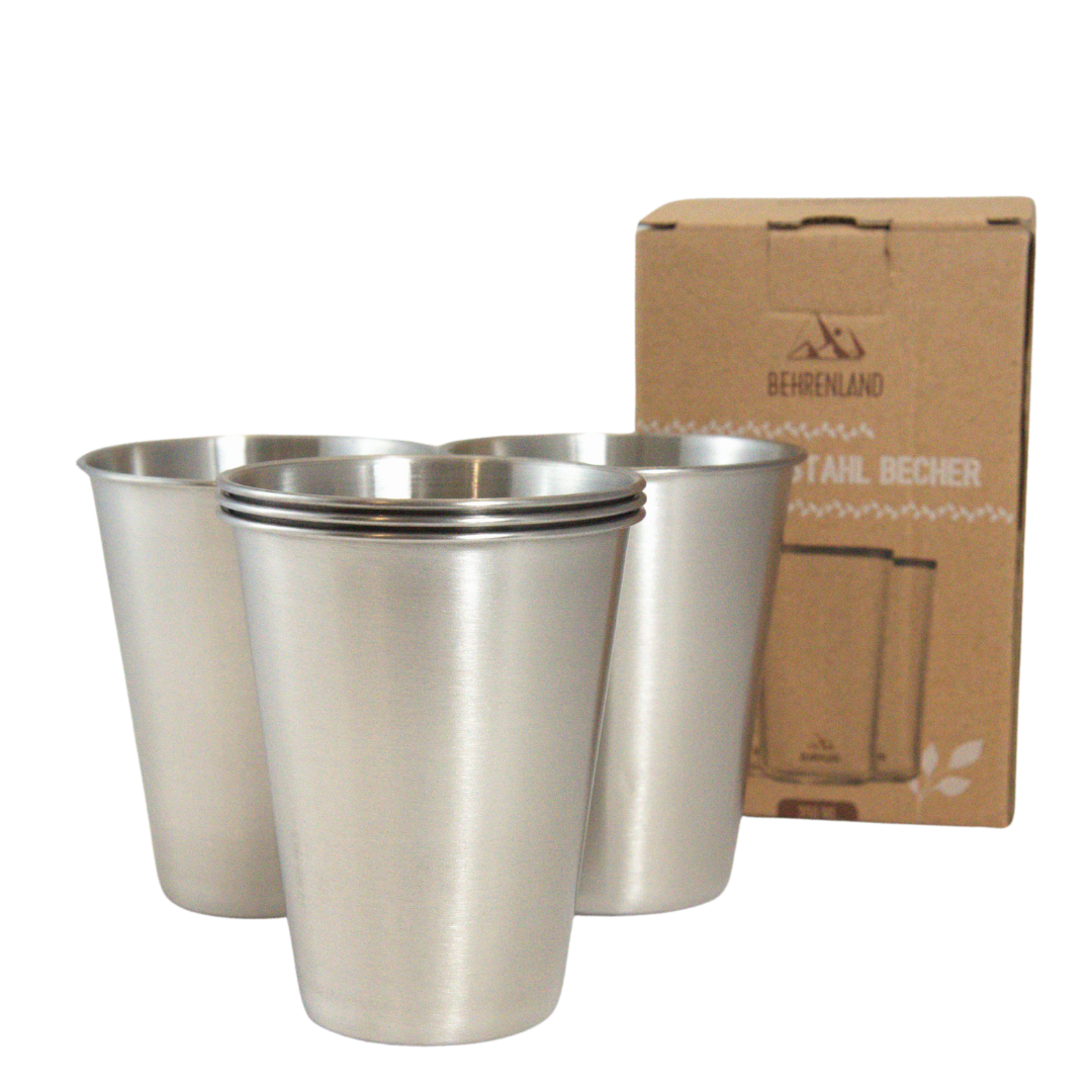 Viwanda Behrenland Edelstahl Becher 5er Set | Premium | 350ml | plastikfrei nachhaltig | Lunchcup Vorratsdose Outdoor cup Wandern Campingbecher Stapelbar | Schule Camping Ausflug