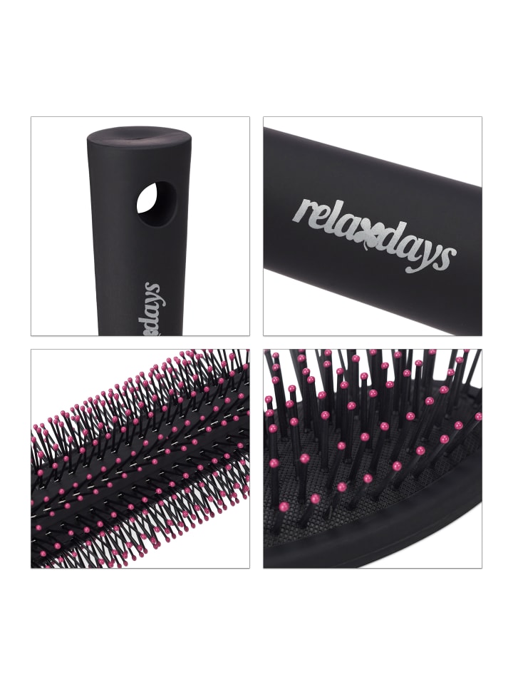 relaxdays 4x Haarbürste in Schwarz/Pink günstig kaufen onesize