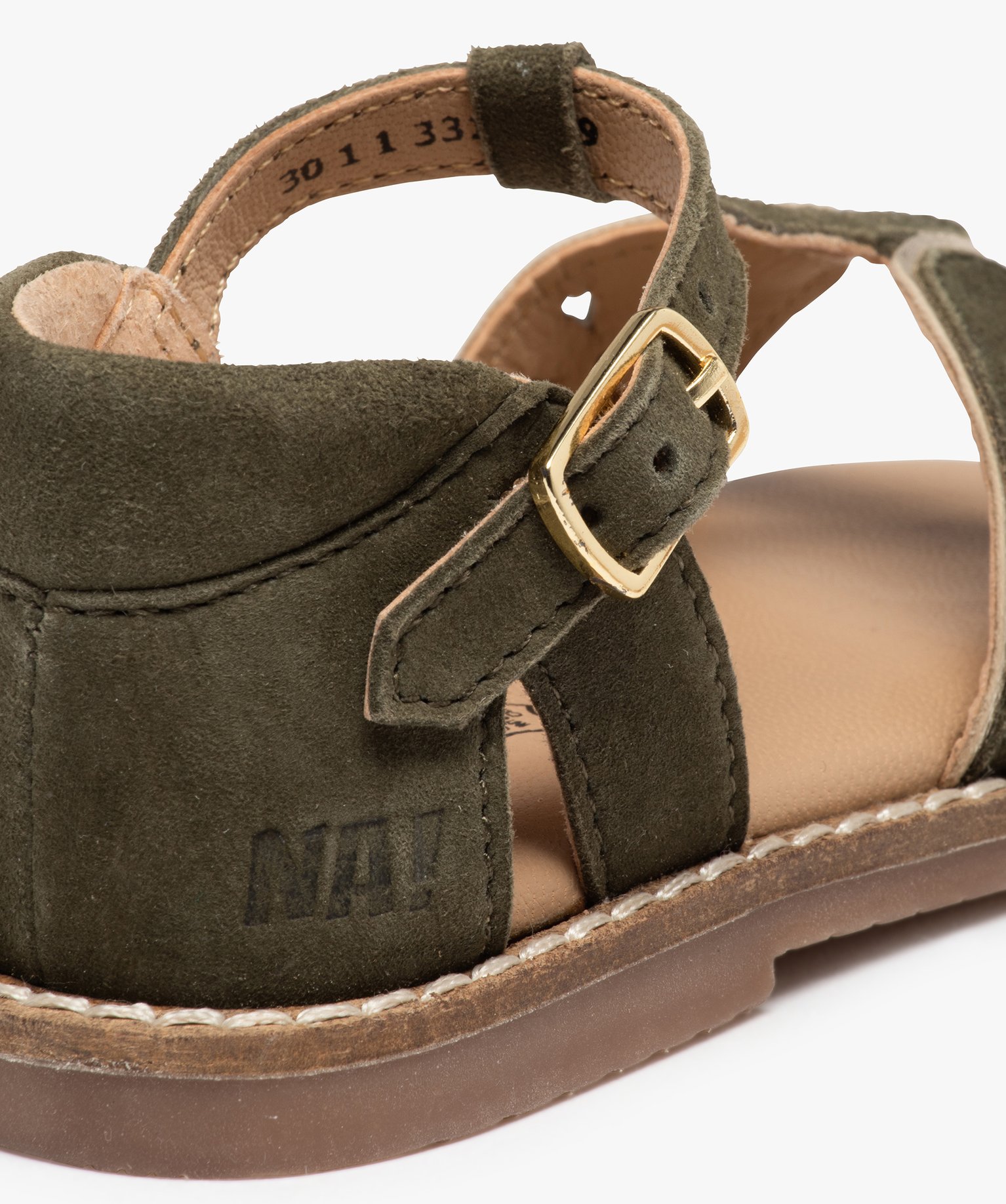 Sandales bébé fille dessus cuir retourné ajouré – NA! kaki | GEMO
