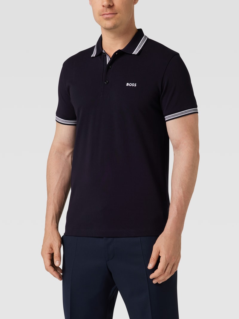 Regular Fit Poloshirt mit Label-Stitching Modell 'Paddy' in dunkelblau