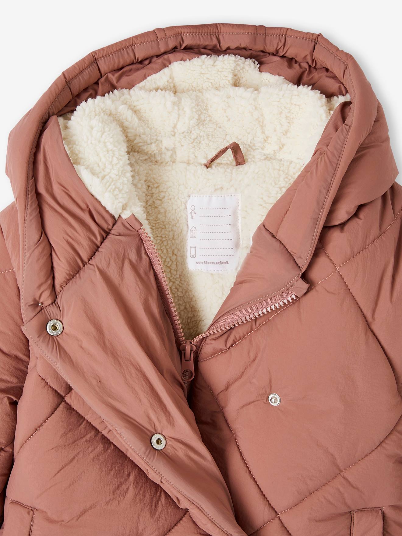 Doudoune à capuche fille doublée sherpa fille blush
