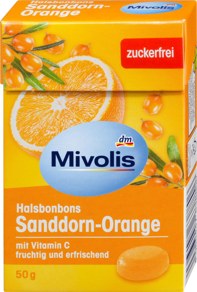 Bonbon, Sanddorn-Orange, zuckerfrei, 50 g