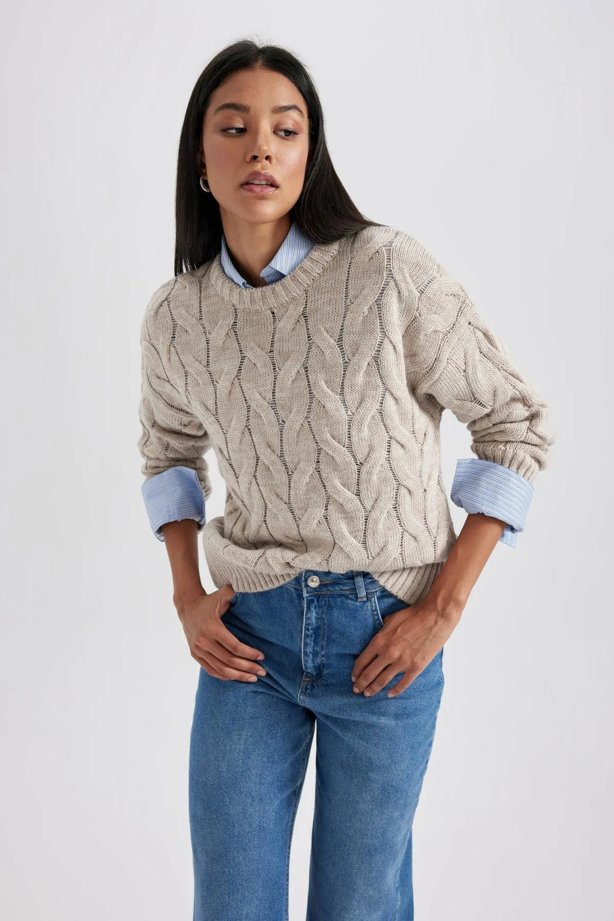 DeFacto  Pullover mit Rundhalsausschnitt in Oversize-Passform