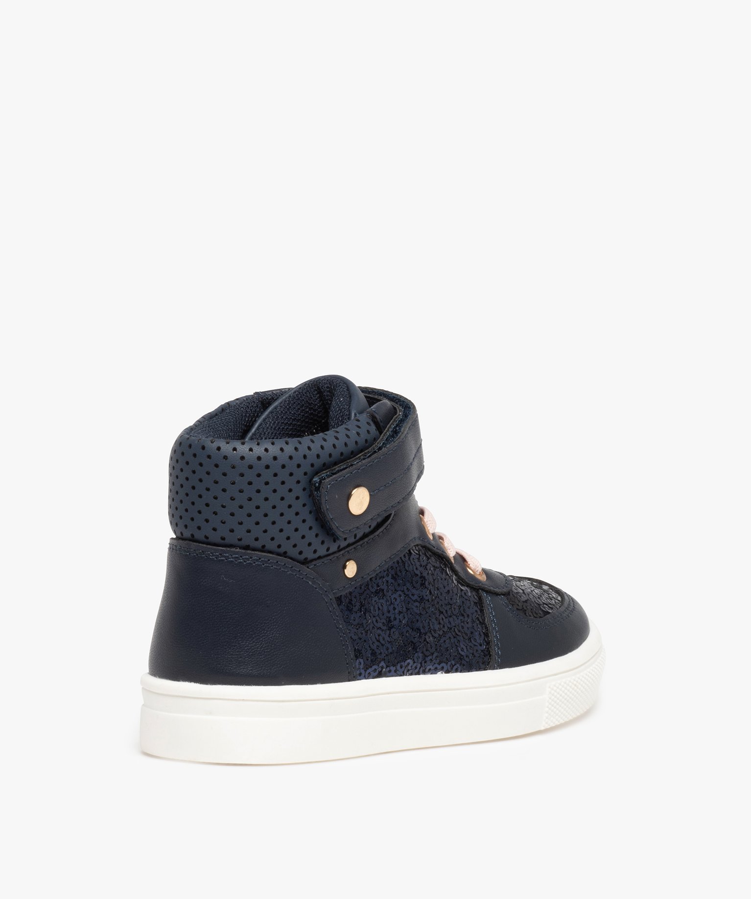 Baskets fille semi-montantes unies à sequins marine | GEMO