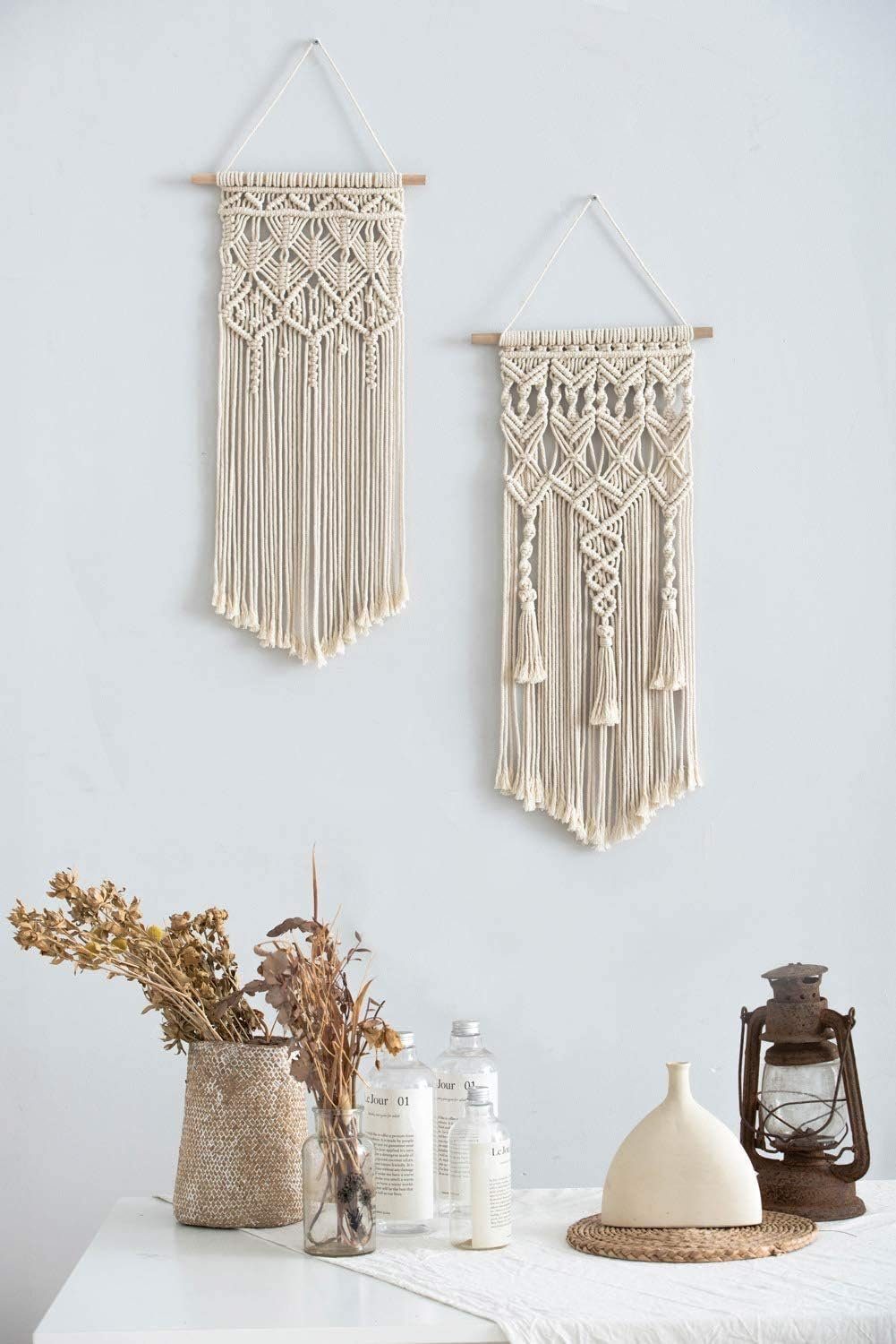 Wandteppich Wandbehang Makramee Boho Schöne 7 x 40cm and 80 x 40cm 2 Pcs, FELIXLEO