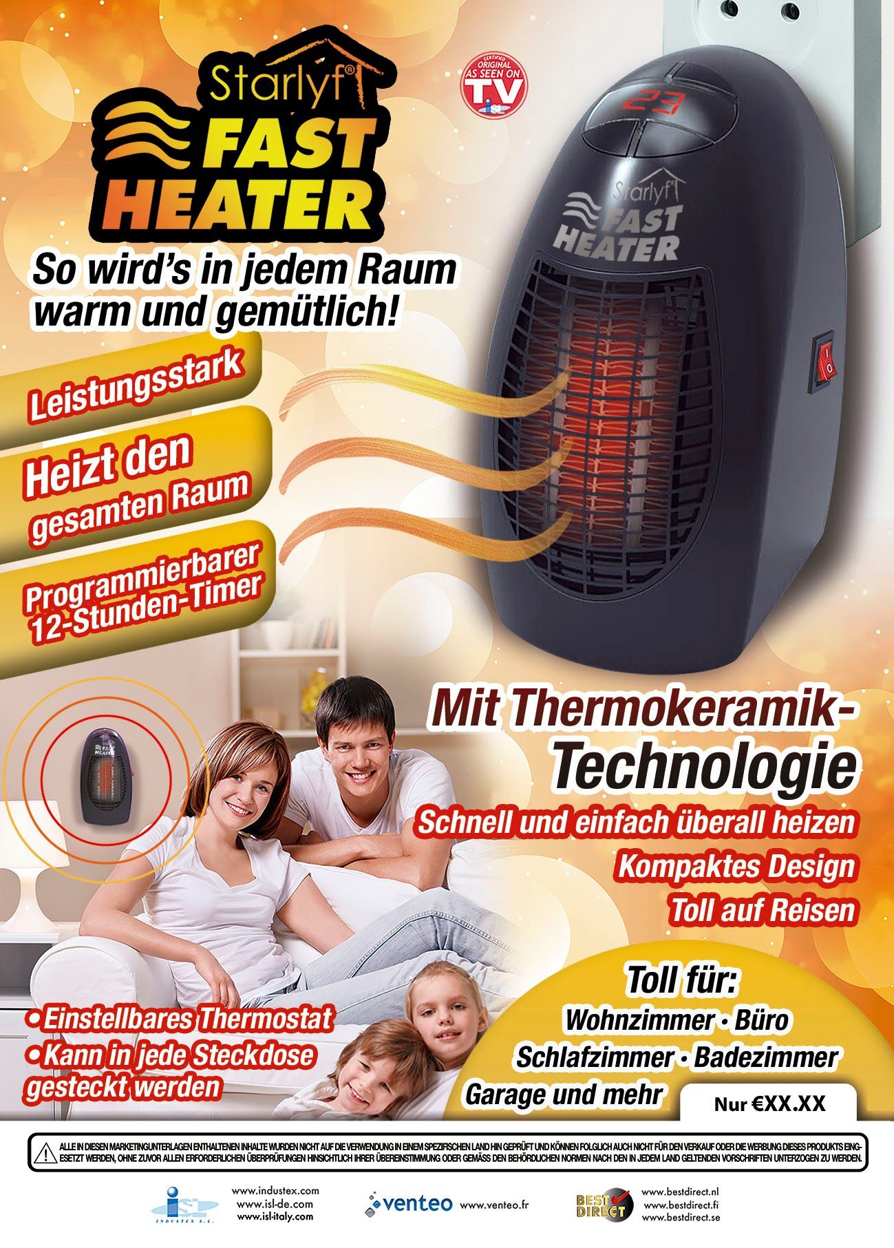 Starlyf Heizlüfter Fast Heater, 400 W, tragbare und leistungsstarke Steckdosen Mini Heizung