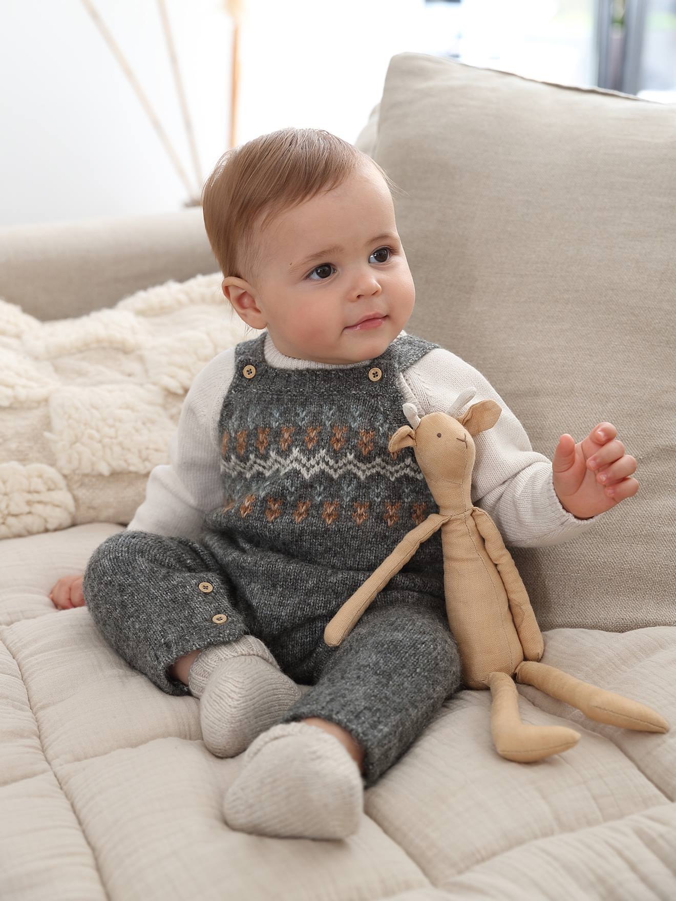 Salopette en tricot bébé jacquard gris chiné