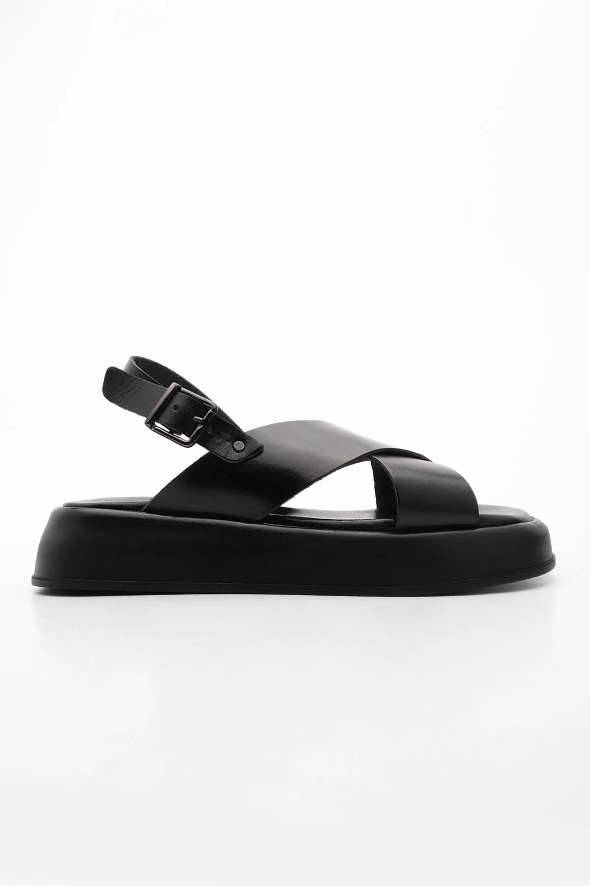 Marjin  Damen Sandalen aus echtem Leder mit dicker Sohle Atirya schwarz