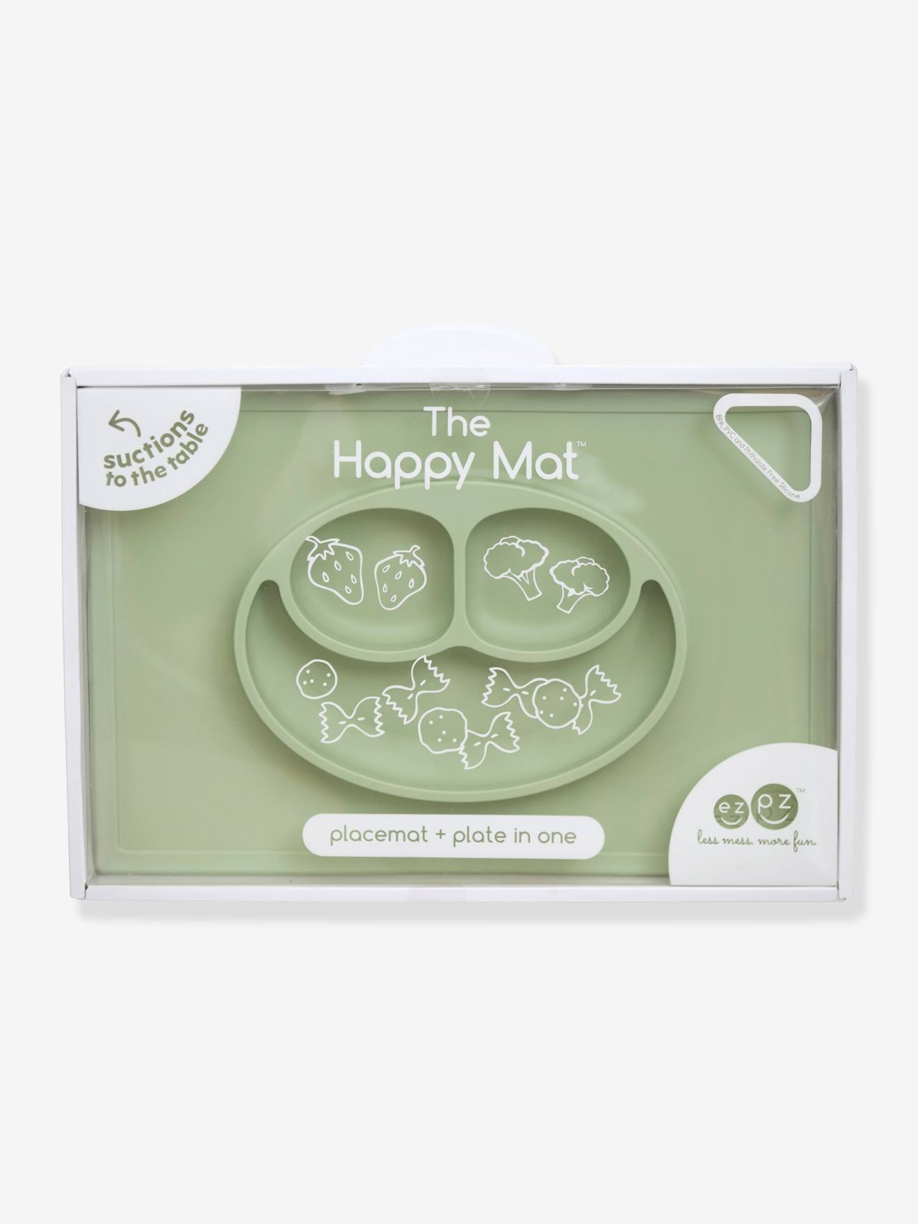 Set de table tout-en-un avec assiette EZPZ Happy mat en silicone rose