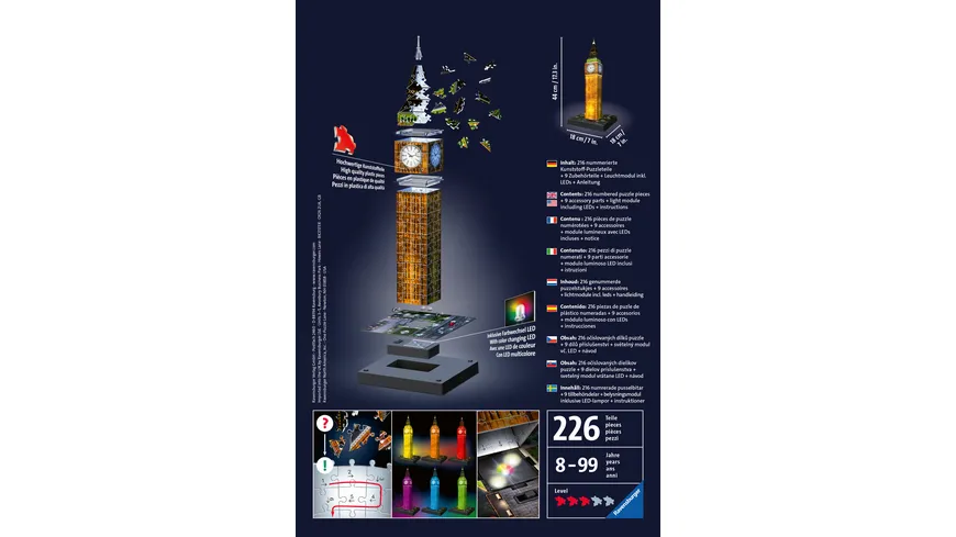 Ravensburger Puzzle - 3D Puzzle - Big Ben bei Nacht, 216 Teile