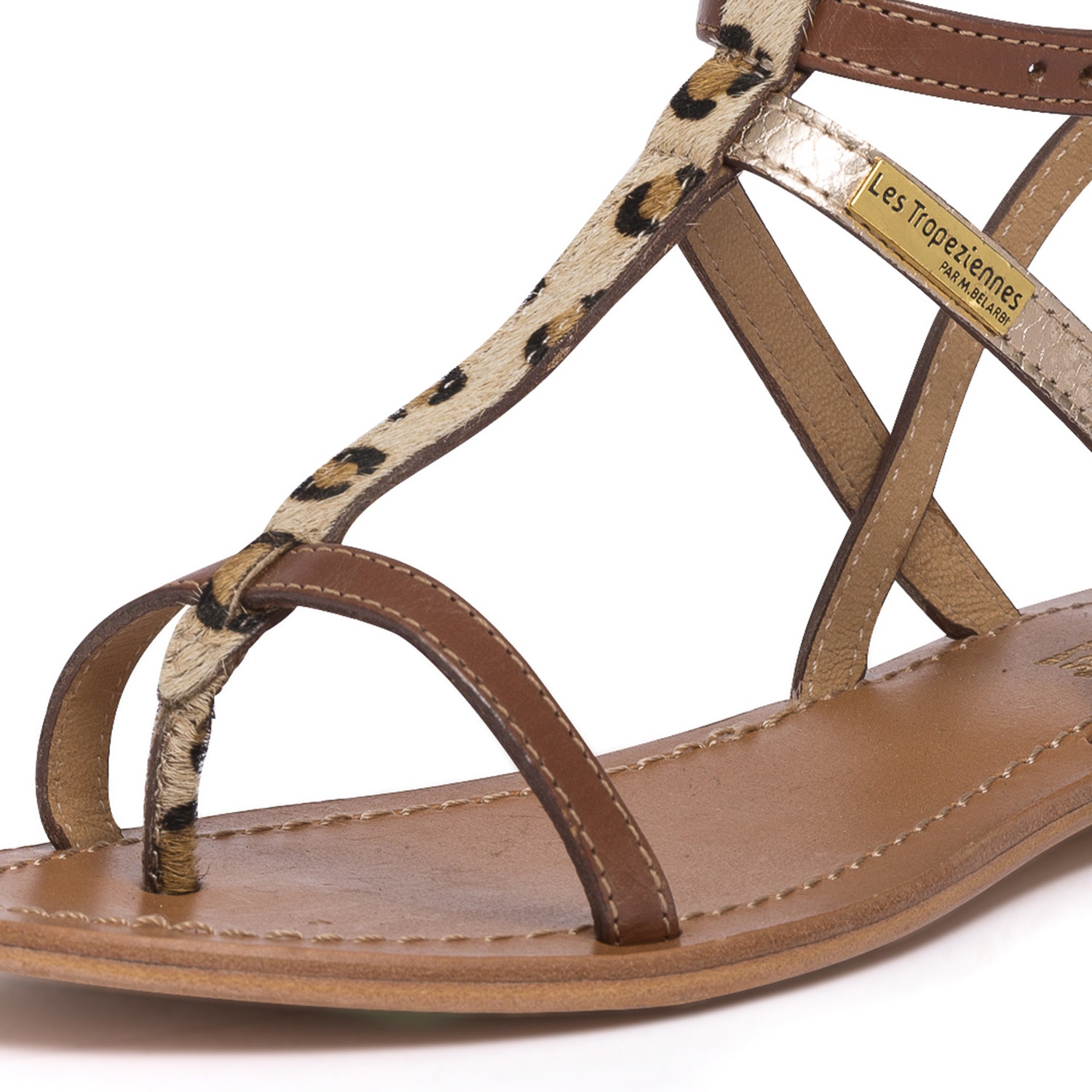 Sandale LES TROPEZIENNES cuir marron et or