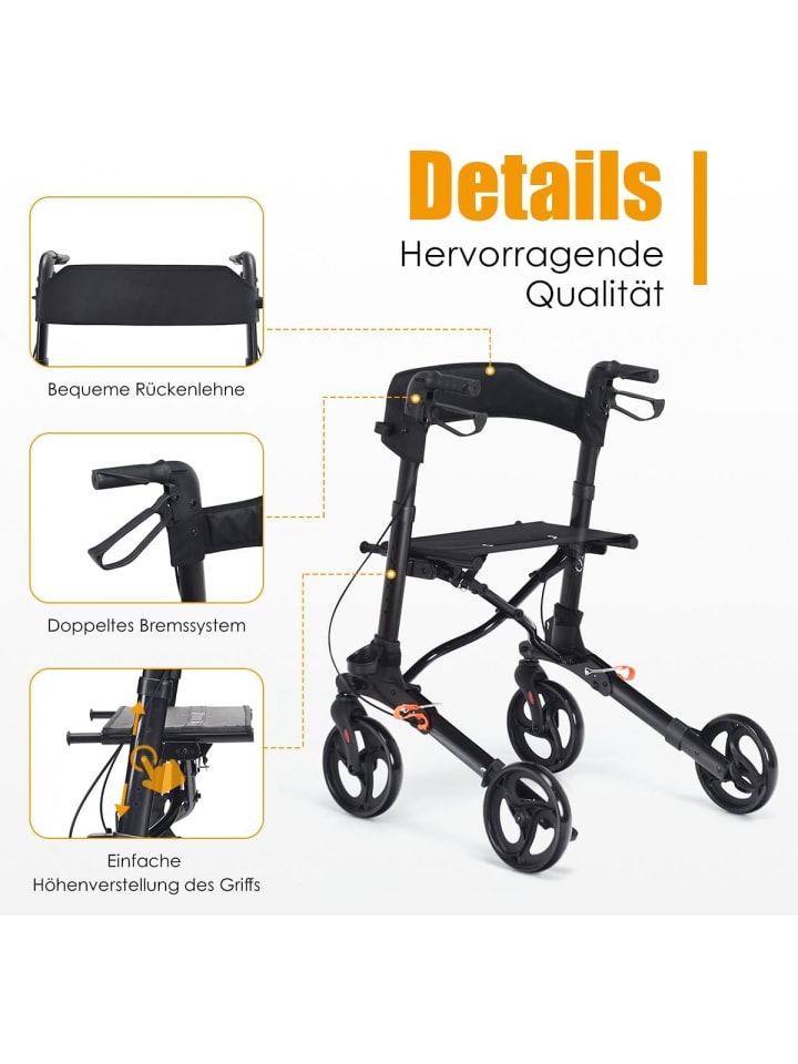 COSTWAY Rollator Alu faltbar & verstellbar in Schwarz günstig kaufen onesize