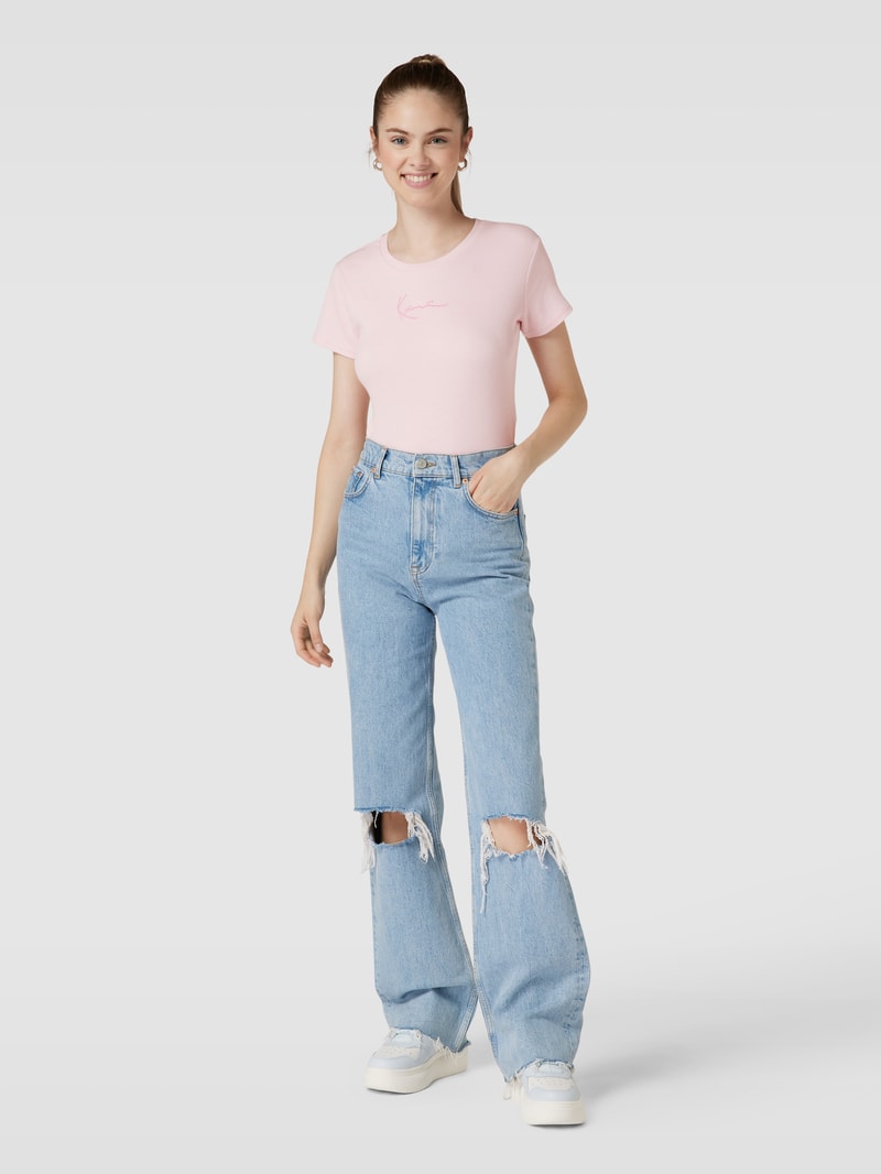 T-Shirt mit Label-Stitching in pink