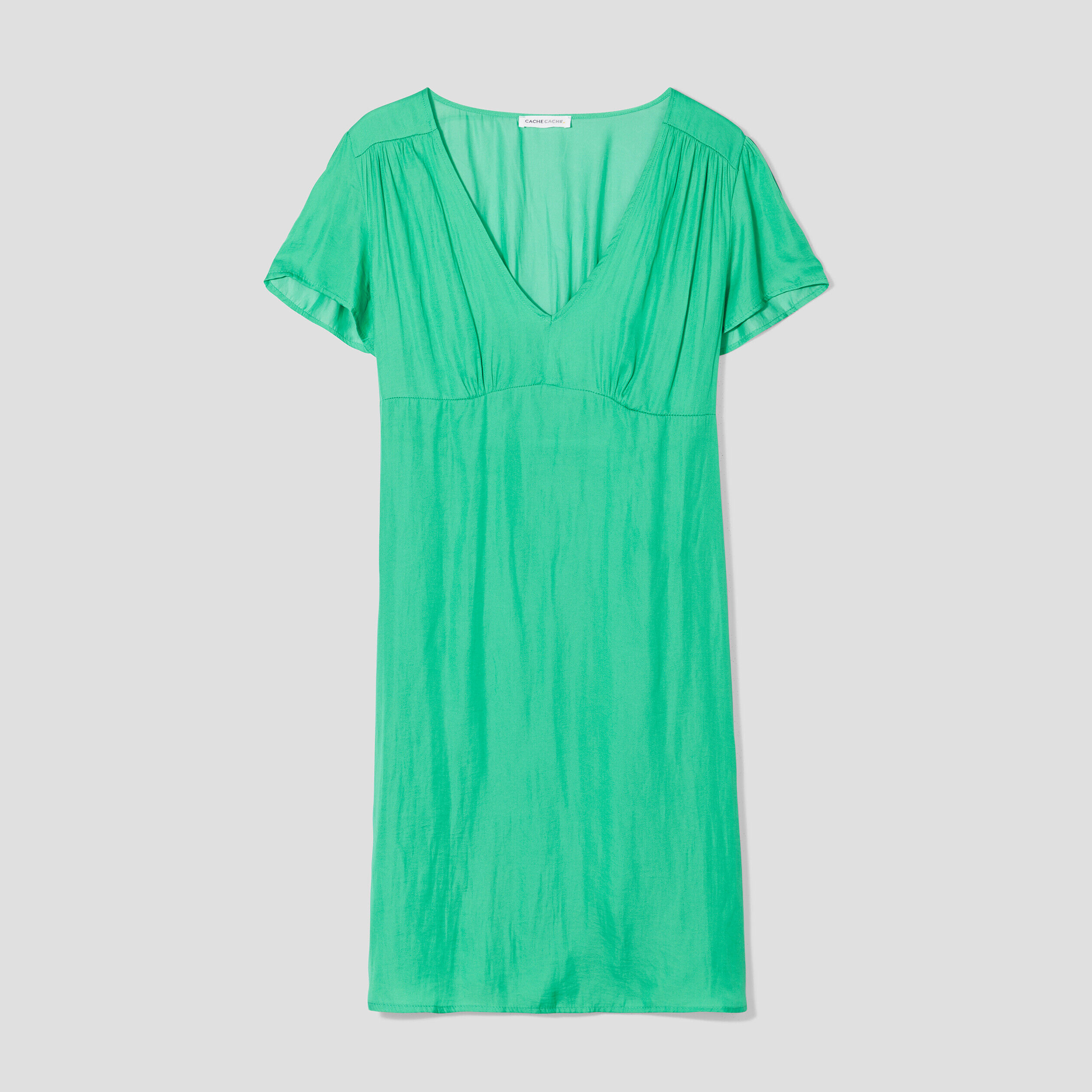 Robe cintrée satin col en V vert femme | Cache Cache