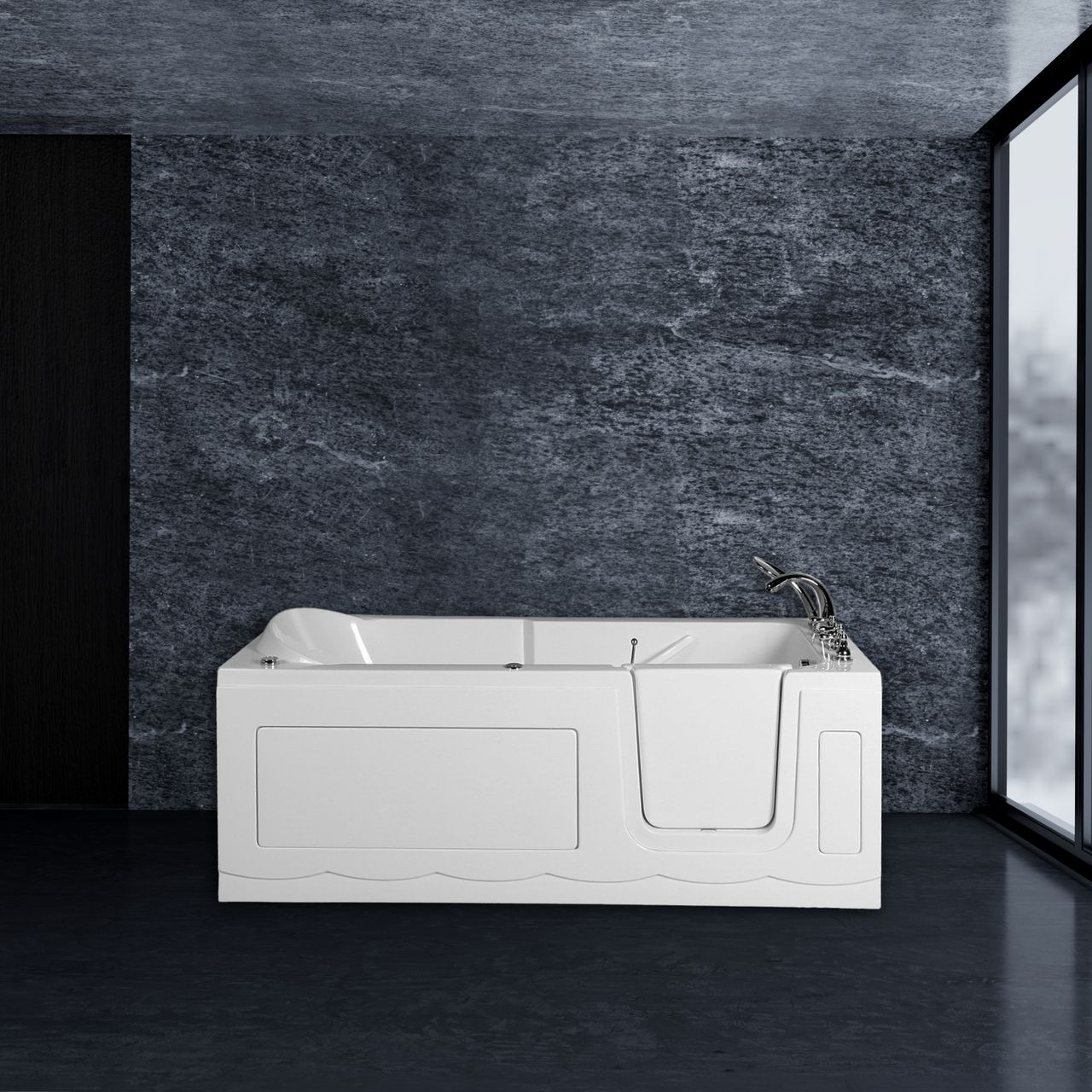 PureHaven Seniorenbadewanne 150x75 cm Sitz- und Whirlpool mit Massagedüsen integrierte Tür für leichten Einstieg pflegeleichte Oberfläche