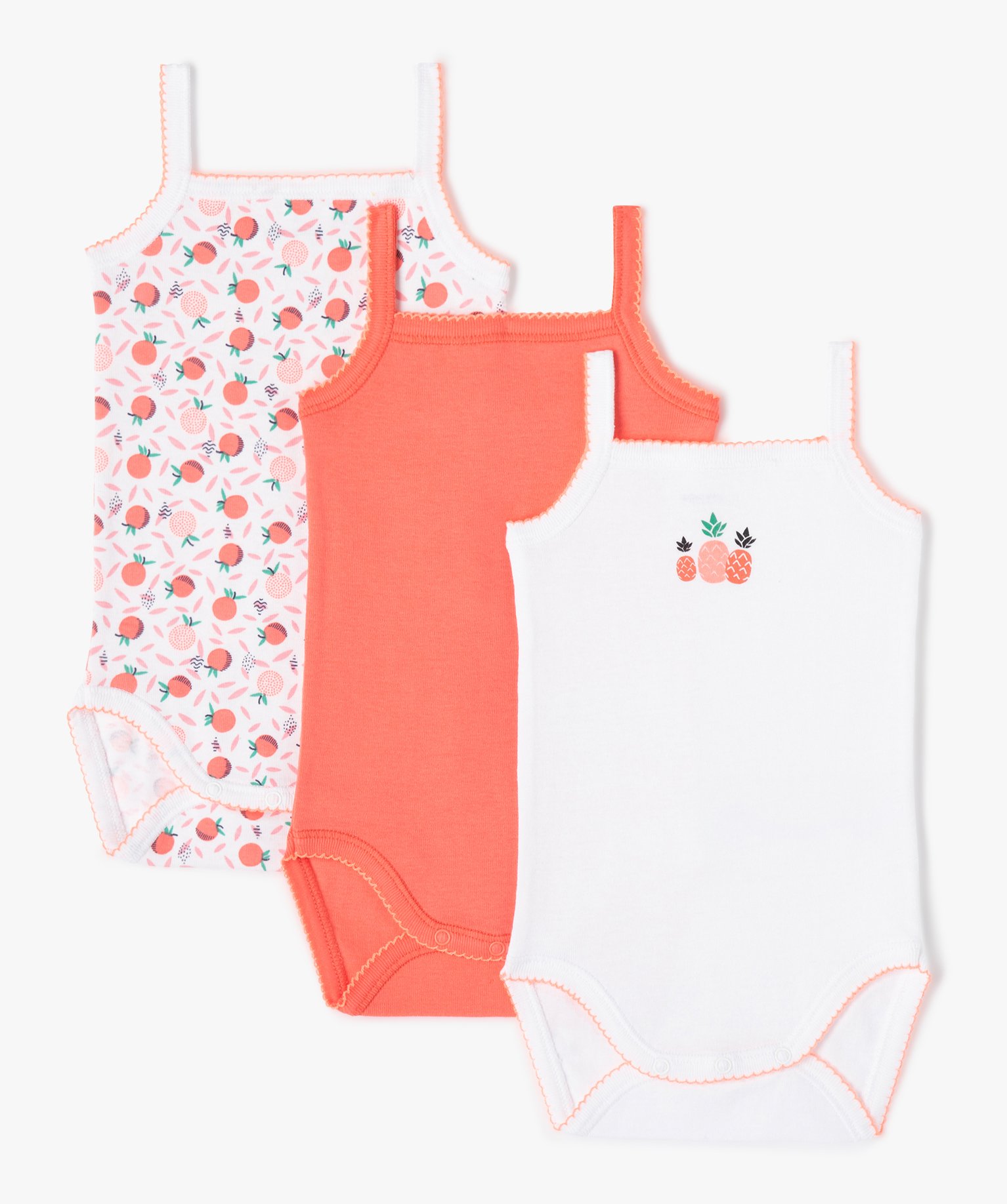 Body bébé à bretelles motif fruits et détails fluo (lot ... orange | GEMO