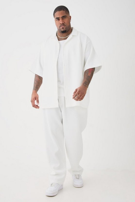 Plus kurzärmliges Oversize Hemd & Hose mit geradem Bein