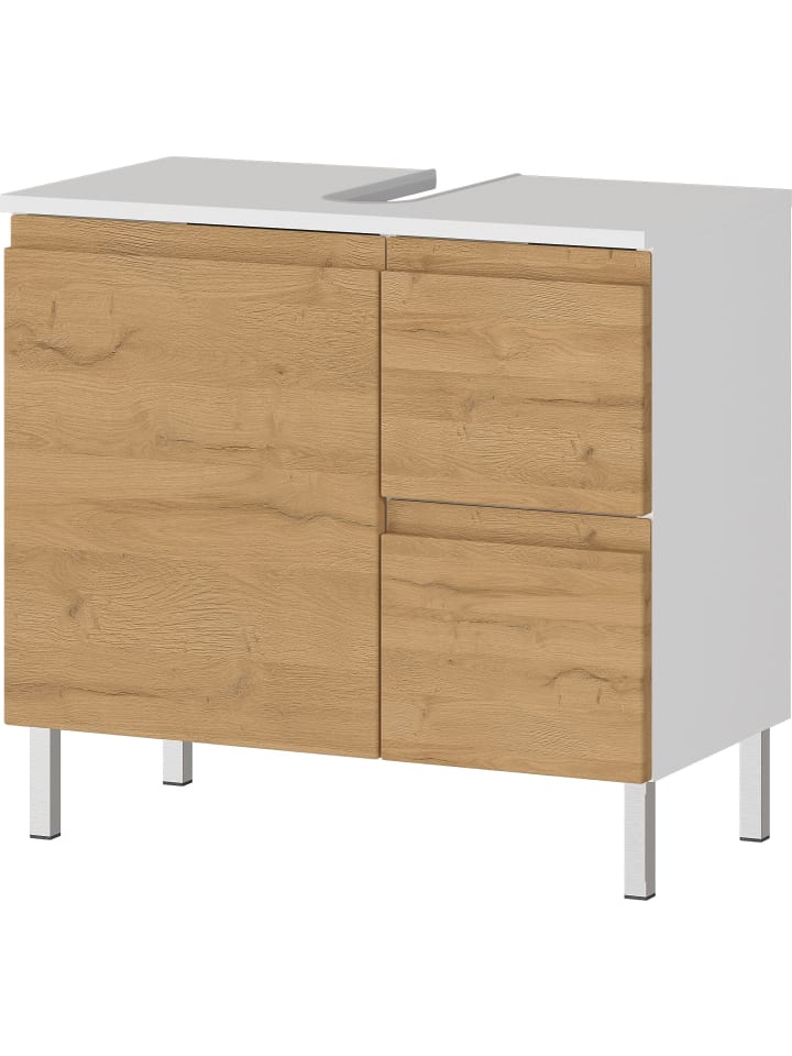 KADIMA DESIGN Unterschrank für Waschbecken, Weiß-Eiche, 60x34x56 cm, mit Chromfüßen günstig kaufen onesize
