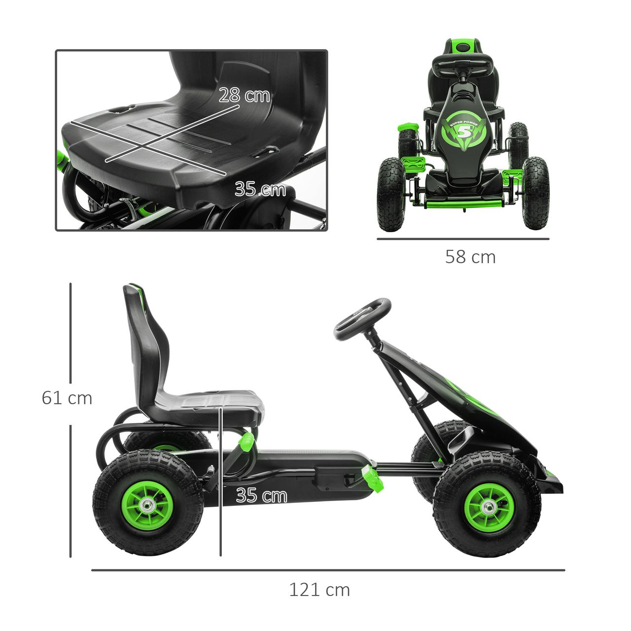 HOMCOM Gokart, Kinderfahrzeug mit Pedal, Tretauto, Outdoor, Grün Schwarz
