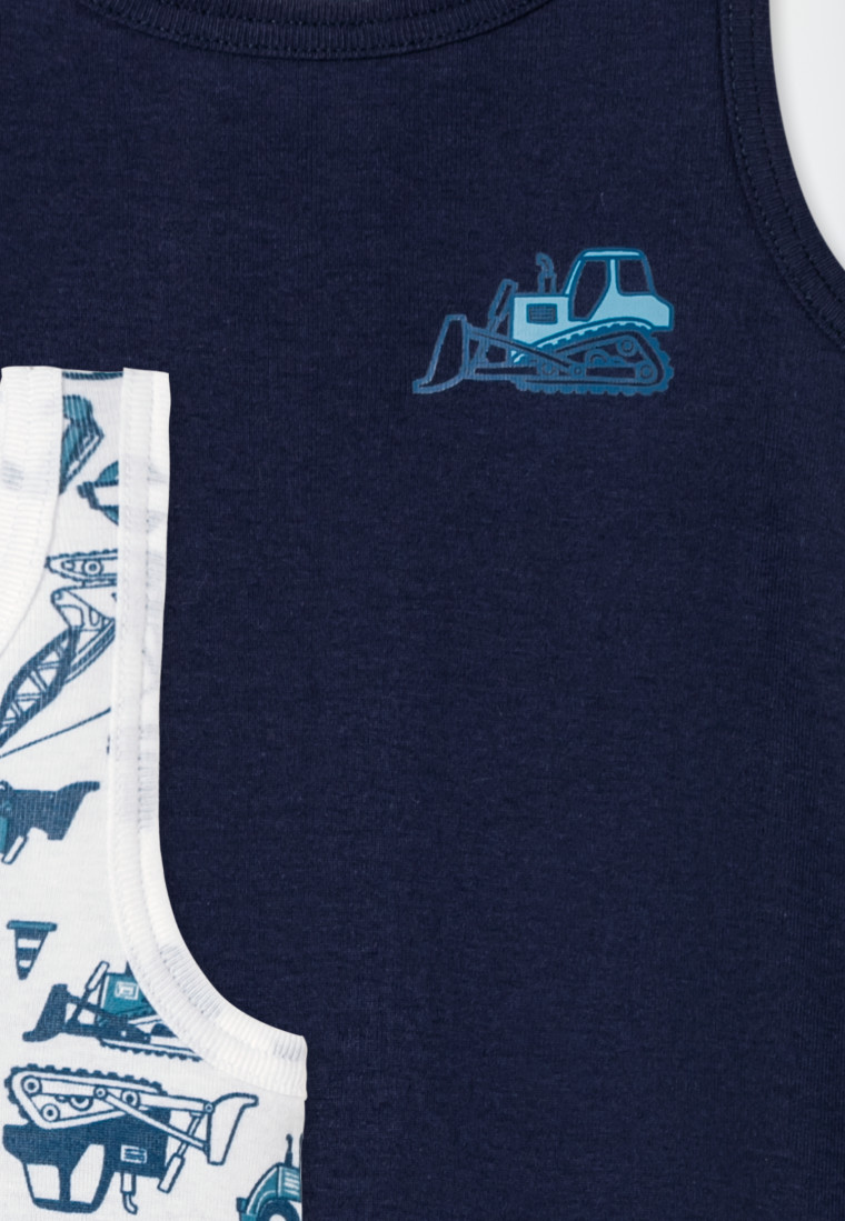 Unterhemden 2er-Pack Baustellendruck blau/weiß - Fine Rib