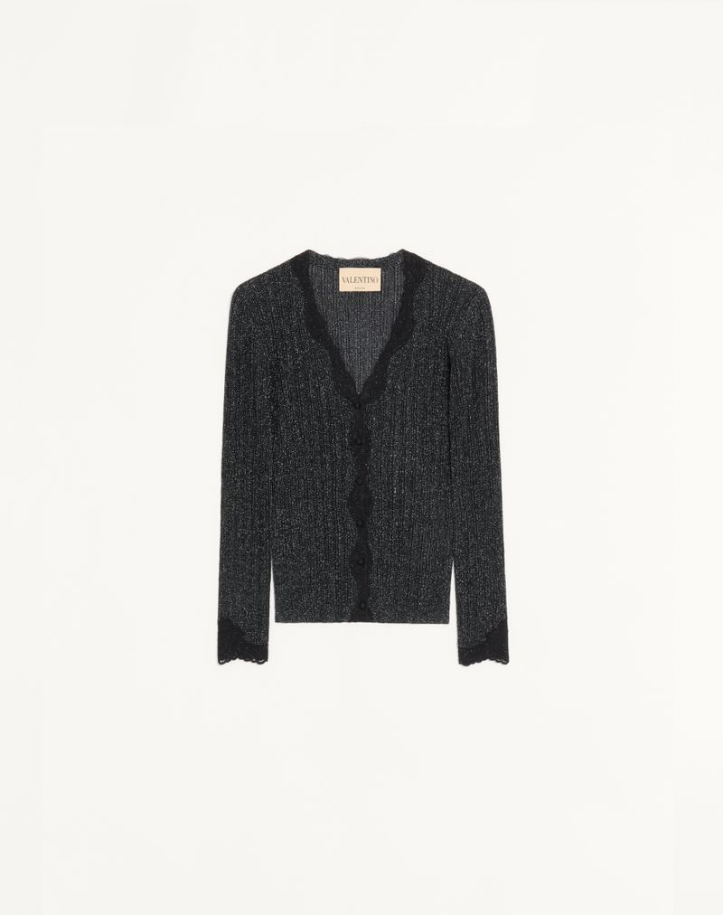 Cardigã de malha lurex com renda