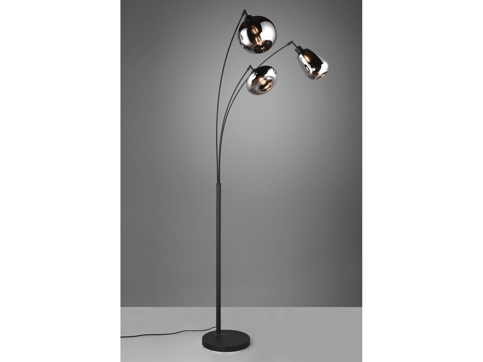 meineWunschleuchte LED Stehlampe, Dimmfunktion, LED wechselbar, Warmweiß, große Designer Leselampe dimmbar, schwarz, Kugel Rauchglas Höhe 200cm