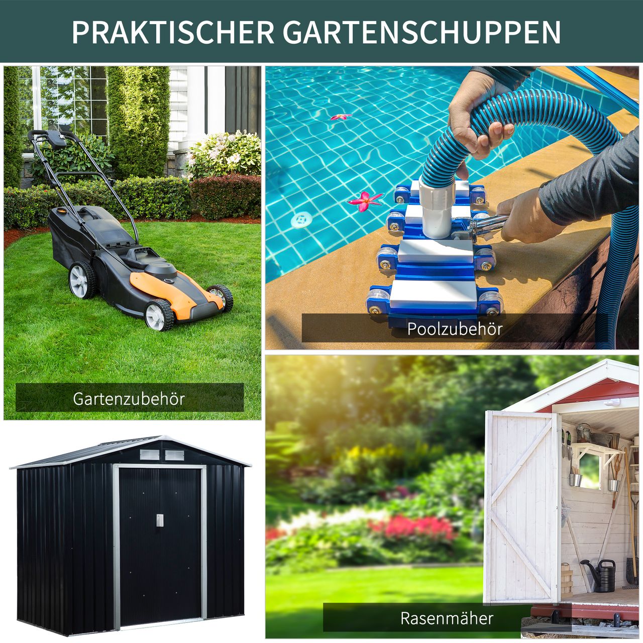 Outsunny Gerätehaus mit Bodenrahmen Geräteschuppen Gartenhaus Schuppen Stahl